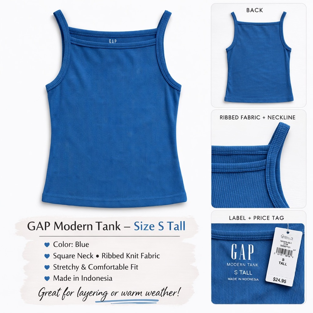 GAP Modern Tank Blue Ribbed Tank Top Size Small Tall NWT